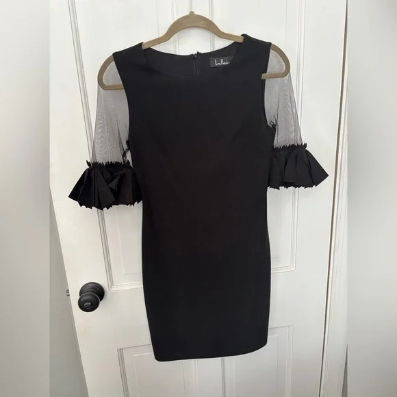 EUC Lulu's Black Sheer Ruffle-Sleeve Bodycon Dress Size S - Picture 12 of 12